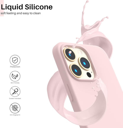 Compatible with Iphone 13 Pro Case 6.1, Slim Liquid Silicone 3 Layers Full Covered Soft Gel Rubber Case Cover 6.1 Inch-Chalk Pink